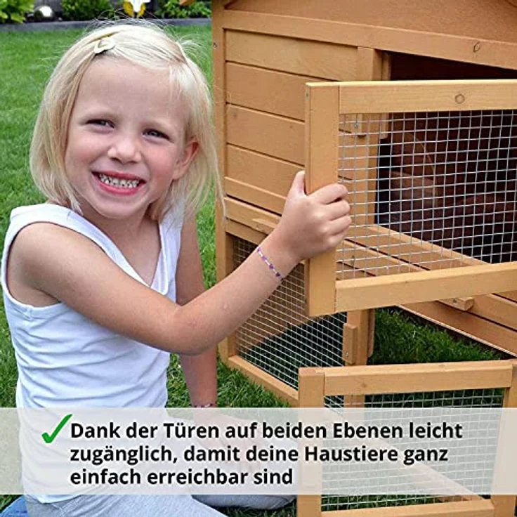 zooprinz Kaninchenstall Haupthaus mit Kuschelplatz, wetterfestes Kleintiergehege mit 2 Ebenen und großer Kotschublade für Hasen, Meerschweinchen und Kaninchen – Bild 4