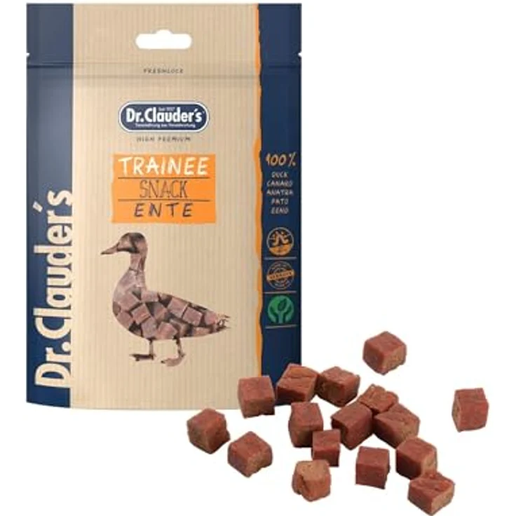Dr.Clauder's Trainee Snack, 80g Ente, leicht verdauliche Hundesnacks aus 95% Fleisch mit Inulin, dampftrockene Leckerlis – Bild 1