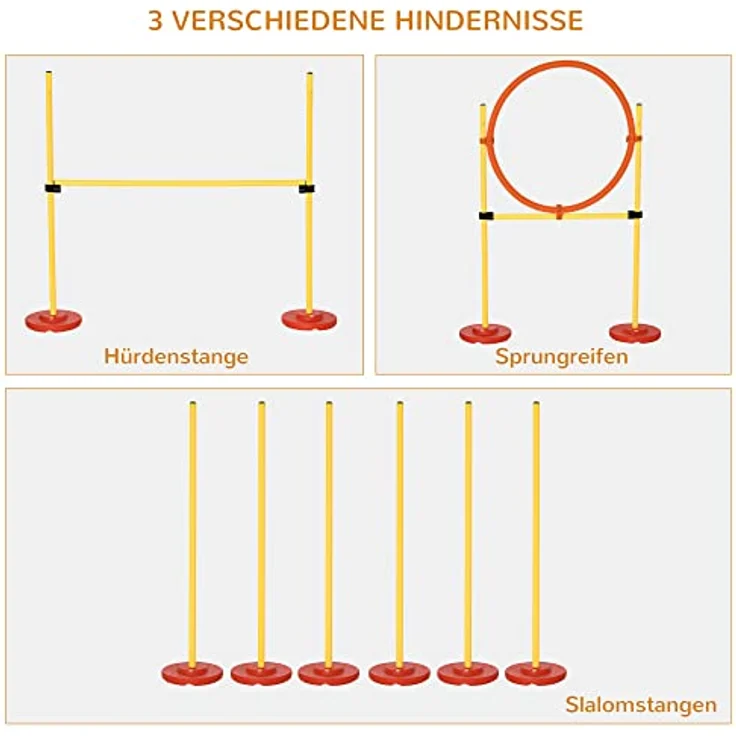 PawHut Agility Set Hunde 3-teiliges Agility-Ausrüstung für Hundetraining, höhenverstellbar mit 6 Slalomstangen und Tragetasche, für Hindernislauf und Sprungtraining – Bild 3