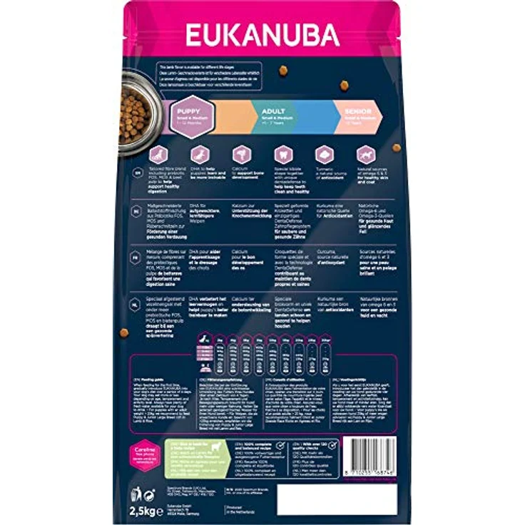 Eukanuba Welpenfutter mit Lamm & Reis, Trockenfutter für kleine und mittelgroße Rassen, 2,5 kg, für gesunde Verdauung und glänzendes Fell – Bild 2