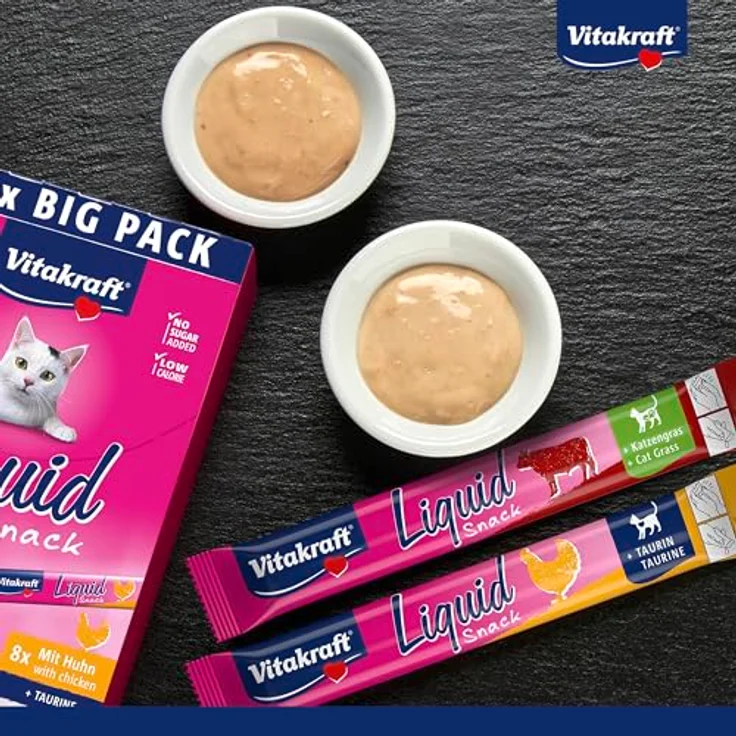 Vitakraft Liquid Snack Multipack mit Huhn und Rind, 16x15 g, cremige Schlecksnacks mit Omega-3 und Biotin für gesunde Haut und Fell – Bild 3