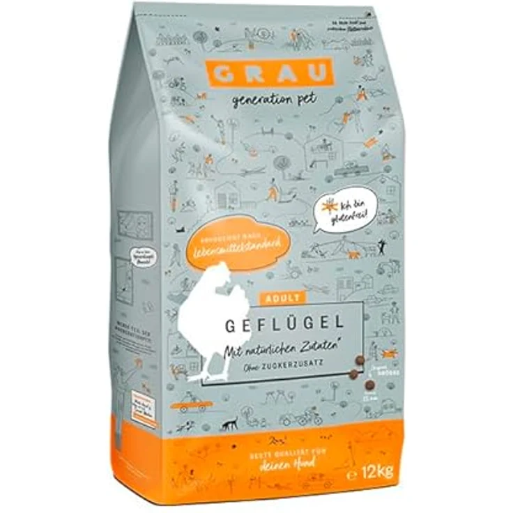 GRAU Trockenfutter für Hunde – Geflügel, getreidefrei, 12 kg Packung, für sensible, erwachsene Hunde – Bild 1