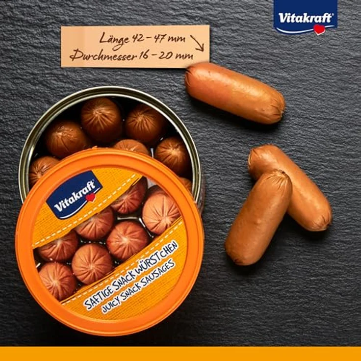Vitakraft Dog Minis, Mini Würstchen aus Geflügel, gewürzreduziert, ohne Zucker, in wiederverschließbarer Dose, 120g – Bild 3