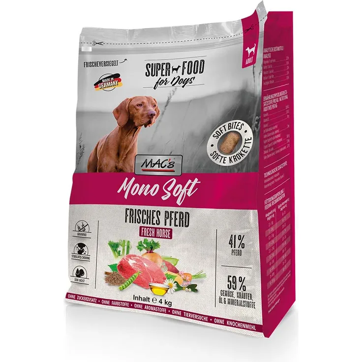 MAC's Dog Mono Soft Frisches Pferd, Hunde-Trockenfutter, halbfeucht, getreidefrei, 4 kg