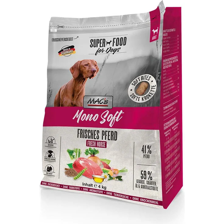 MAC's Dog Mono Soft Frisches Pferd, Hunde-Trockenfutter, halbfeucht, getreidefrei, 4 kg