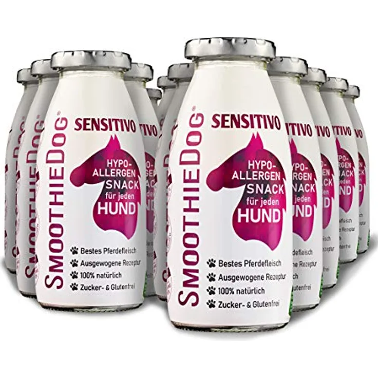 SmoothieDog Hunde Smoothie Sensitivo (Pferd) - Hypoallergener Snack & Leckerli für sensible Hunde, 12x250ml, Zucker- & glutenfrei