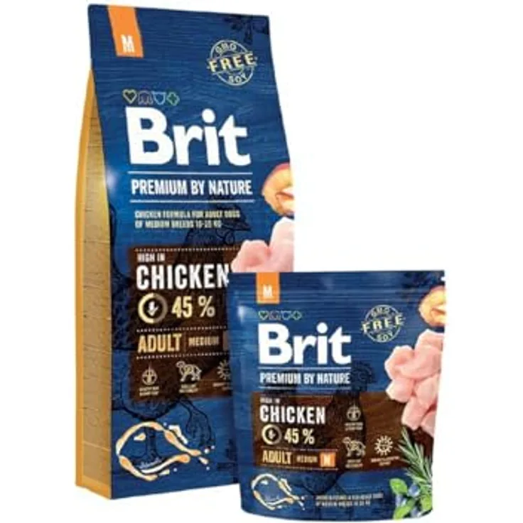 BRIT Premium by Nature Adult M Hundefutter, mit Huhn, Äpfeln und Mais, 15 kg