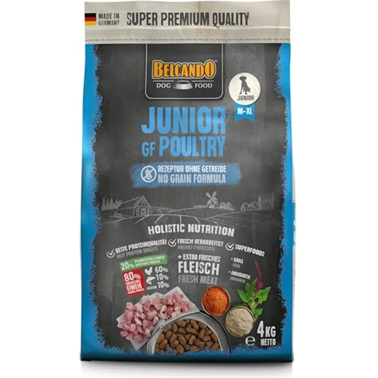Belcando Junior GF Poultry, Hunde-Trockenfutter für Junghunde, 4kg, nährstoffreich – Bild 1