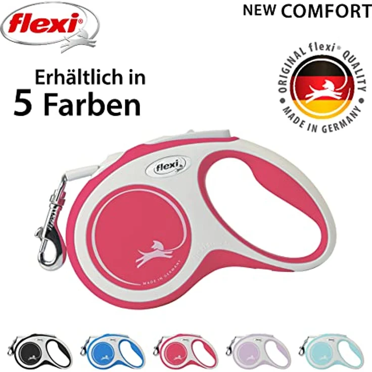 flexi Flexileine New COMFORT Gurt rot, Hundeleine mit Kurzhub-Bremssystem und verchromtem Haken – Bild 5