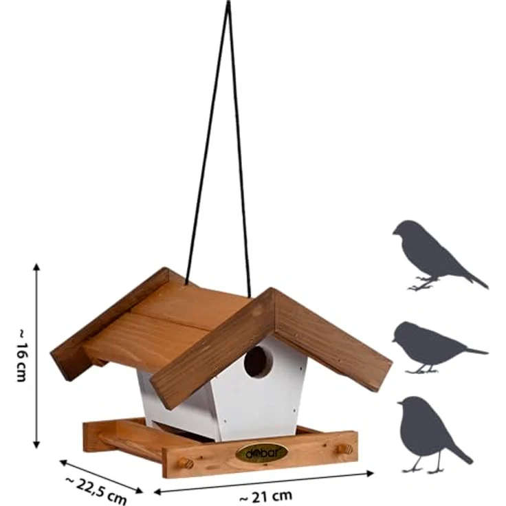 dobar® Green Label Vogelhaus Goldener Oktober, 2er-Set Futterstationen für Wildvögel, 22,5 x 21 x 16 cm, braun/weiß, mit 1 Liter Futtersilo und Aufhängung – Bild 3