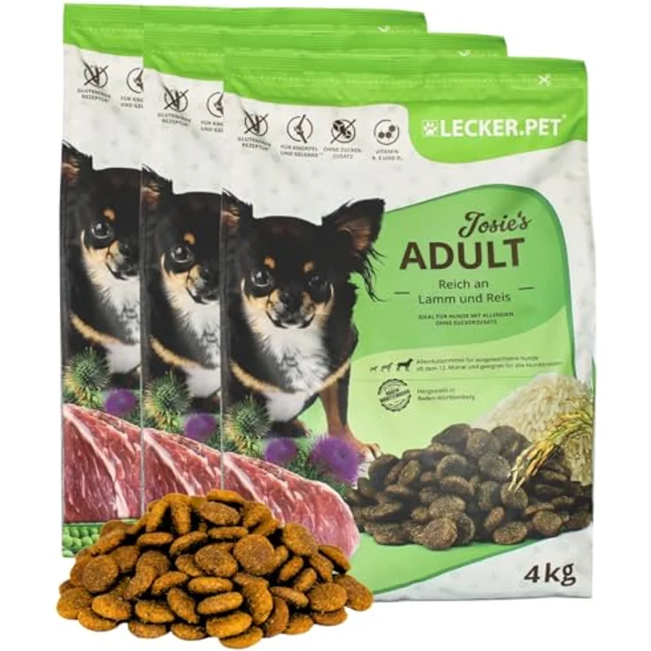 Lyra Pet Lecker.Pet® Josie's Adult Lamm & Reis, 12 kg glutenfreies Trockenfutter für ausgewachsene Hunde, nährstoffreiche Vollnahrung – Bild 1