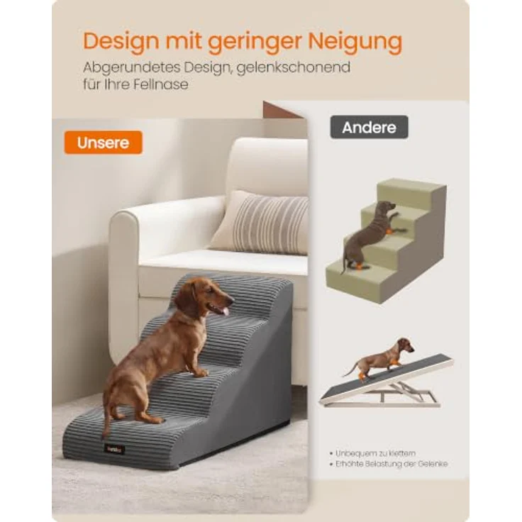 Feandrea Hundetreppe PPS004GN01, 4-stufige Haustiertreppe für kleine Hunde, rutschfest, wasserdicht, abnehmbarer waschbarer Bezug, schiefergrau – Bild 3