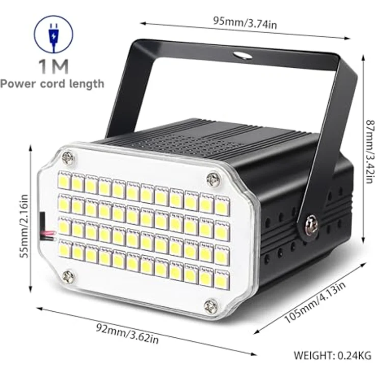 wecan 48 LED Stroboskop Disco Licht, Musikgesteuertes Blitzlicht mit 12 W Leistung, tragbar und energieeffizient für Partys und Halloween, weiß – Bild 3