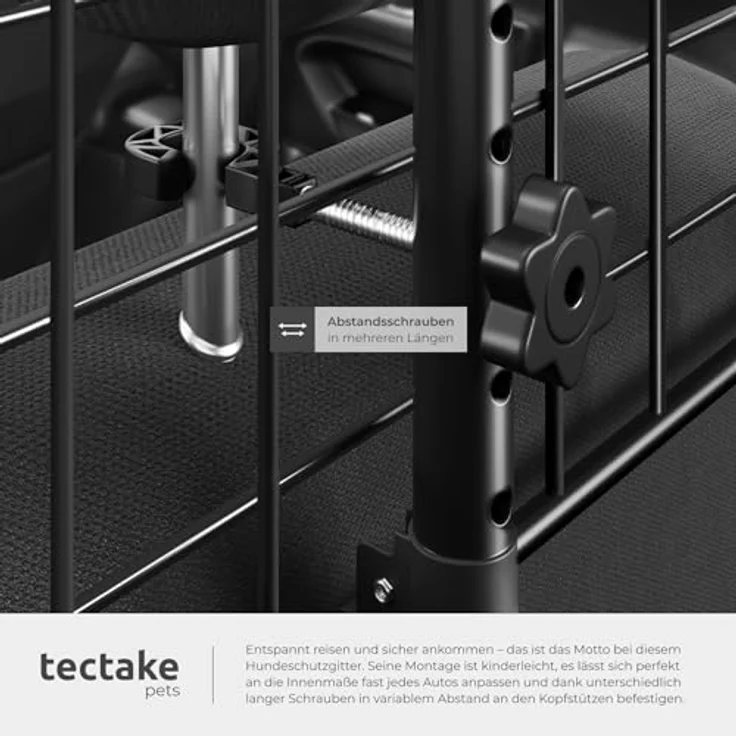 tectake® Hundegitter Auto, universelles Hundeschutzgitter aus solidem Stahl, variabel einstellbar für verschiedene Fahrzeugmodelle, mobiler Kofferraumschutz – Bild 4