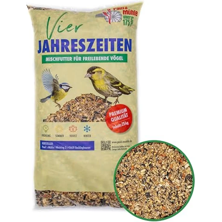 Paul's Mühle Wildvogelfutter 4-Jahreszeiten, Ganzjahresfutter für Wildvögel, 25 kg, hochwertige Zutaten für ganzjährige Fütterung – Bild 2