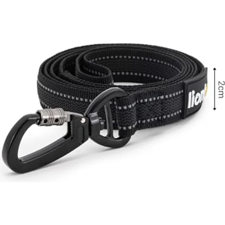 lionto Führleine für Hunde, 120 cm, gummierte Leine mit Handschlaufe, 360° Metallkarabiner, Sicherheitsverschluss, reflektierend, wetterfestes Nylon, schwarz – Bild 5