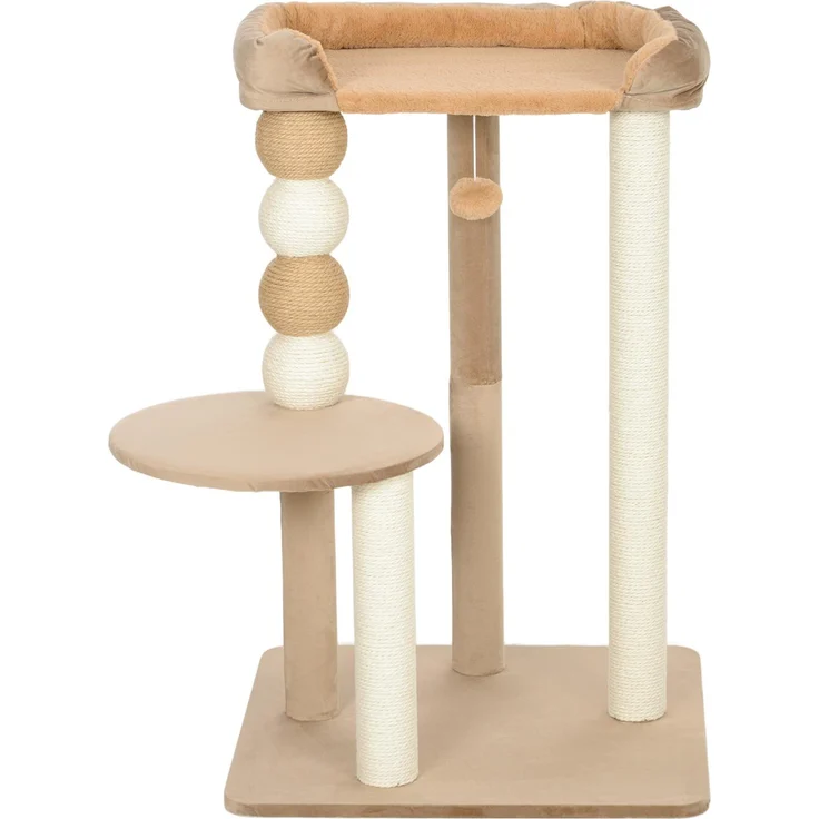 JTI GmbH Kratzbaum 86 cm mit Sprungplattform und Katzenbett, Jute-Kratzsäulen für Katzen bis 7 kg, Farbe Kaffee