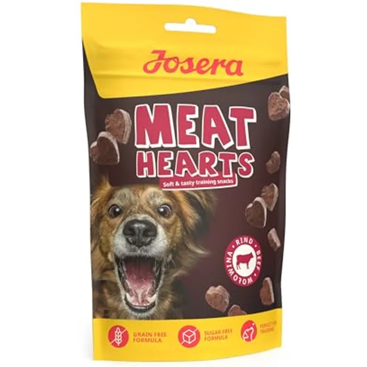JOSERA Meat Hearts Beef, Trainingssnack mit 70% Rindfleisch, 8x70g, zuckerfrei und kalorienarm, mit Vitamin E & L-Carnitin