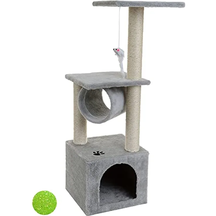 Mersjo Kratzbaum für Katzen, Double, 92 cm, mit 4 Ebenen, Sisal umwickelt, weicher Plüschbezug, stabile Konstruktion