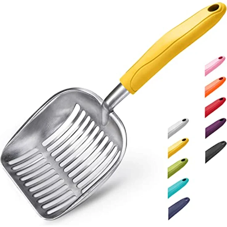 WePet Katzenstreuschaufel, Aluminiumlegierung, 35 cm mit gelbem Griff, tiefe Schaufel für Katzenklo, rostbeständig und langlebig – Bild 1