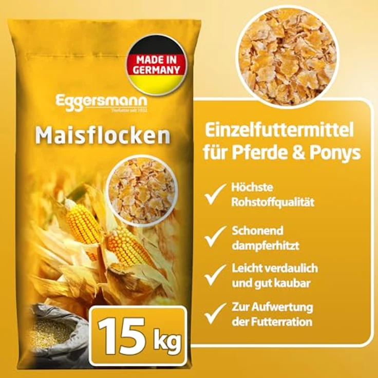Eggersmann Maisflocken 15 kg, Einzelfuttermittel für Pferde & Ponys, Energiequelle für erhöhte Leistungsansprüche, unterstützt Gewichtszunahme, gut verdaulich – Bild 3