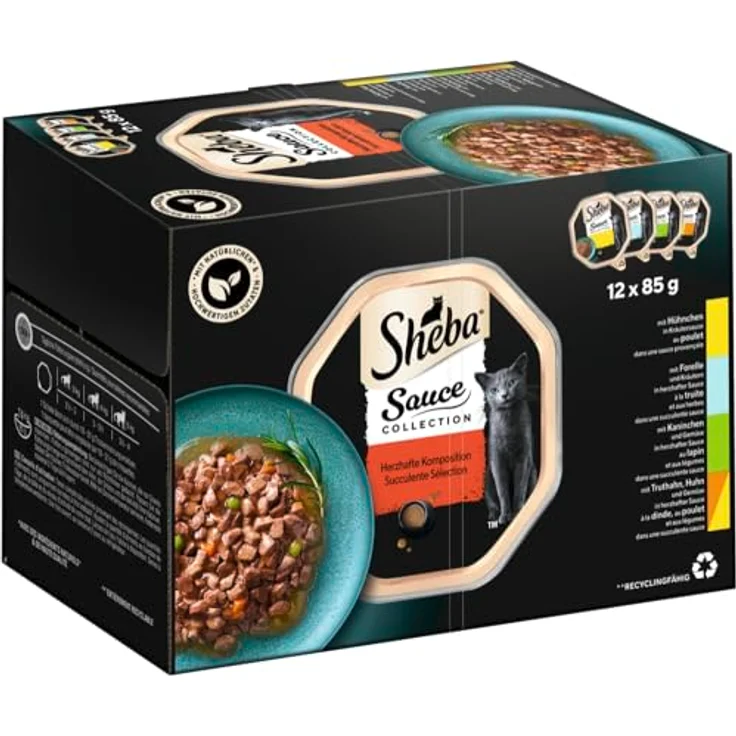 Sheba Multipack Sauce Collection, Katzenfutter in 12 x 85 g Portionen mit feiner Vielfalt in herzhafter Sauce – Bild 1