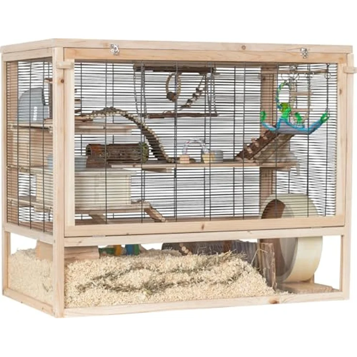 Trixie Mäuse Nagerheim mehrstöckig, geräumiger Kleintierkäfig mit 3 Plattformen und Acrylscheibe, natur, L 100 x B 50 x H 80 cm – Bild 1