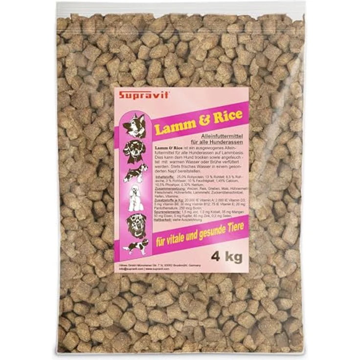 Supravit Hundefutter trocken getreidefrei, 4kg mit Lamm & Reis, hochwertige Proteine & gut verträglich – Bild 1
