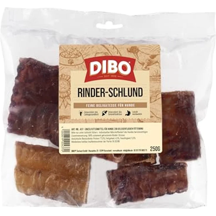 DIBO Rinder-Schlund/Rinder-Strosse, geschnitten 250g – 100% natürlicher Kausnack für Hunde, fettarm und proteinreich, Unterstützung für Gelenke, ca. 10cm Stücke – Bild 2