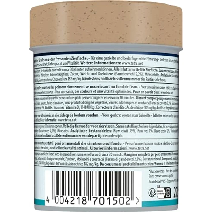 Tetra Tablets TabiMin, Futtertabletten für bodenfressende Fische, Multipack 3 x 275 Tabletten (255 g), langsame Auflösung, ohne Farbstoffe, mit Shrimps – Bild 11