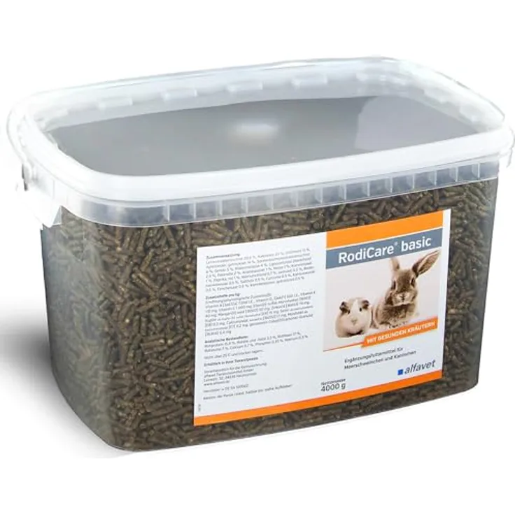 Alfavet RodiCare Basic Kräuterpellets, rohfaserreiches Ergänzungsfuttermittel für Meerschweinchen und Kaninchen, 4 kg Eimer