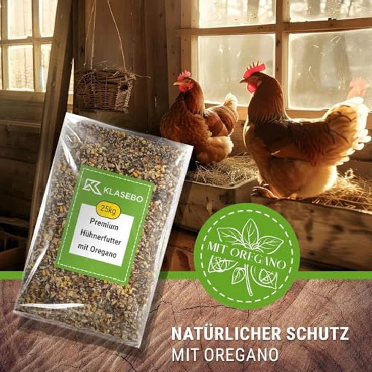 KLASEBO 25 kg Premium Hühnerfutter und Kükenfutter, Legemehl Plus mit Oregano - GVO-frei, nährstoffreich für Hühner, Gänse, Enten – Bild 2