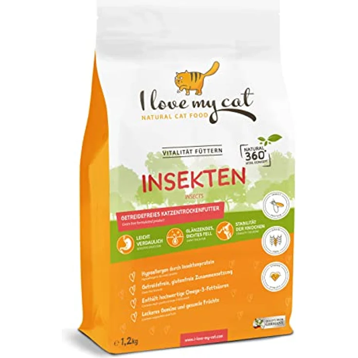I Love My Cat I Love My Cat Sparset für ernährungssensible Katzen – Getreidefreies Trockenfutter mit Insekten 1,2 kg, Ergänzungsfuttermittel Immun Pulver 35 g & Nierenkraft Pulver 35 g – Bild 4