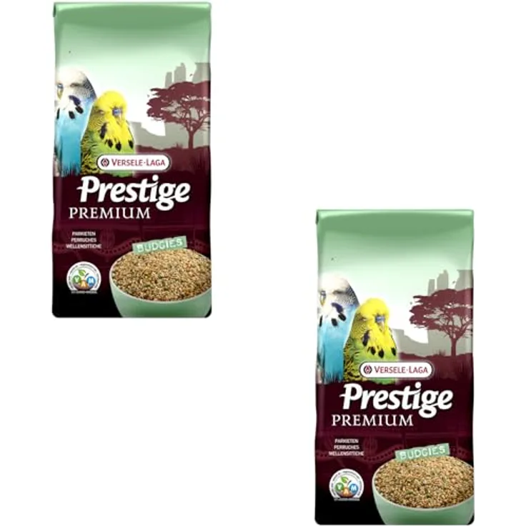 Versele-Laga Prestige Premium Budgies, Angereicherte Samenmischung mit VAM Körnchen, Doppelpack 2 x 800 g, Basisfutter für Wellensittiche