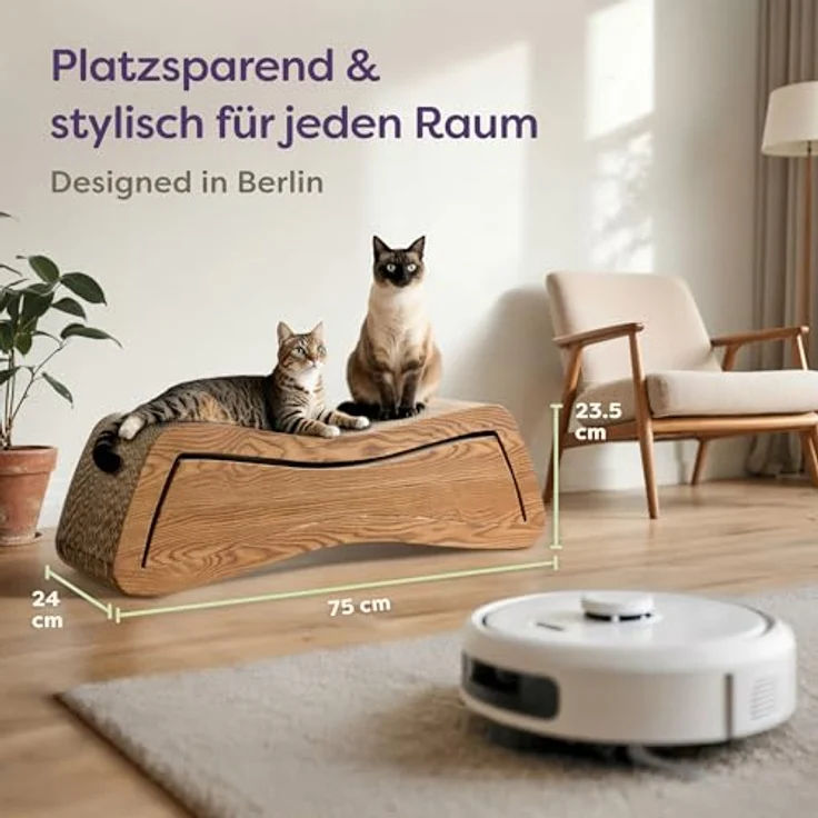Knupis Kratzbrett Katze XXL Mountain Braun, 75 cm, 3-in-1 Kratzmöbel aus hochdichter Wellpappe, platzsparend und sofort einsatzbereit – Bild 3