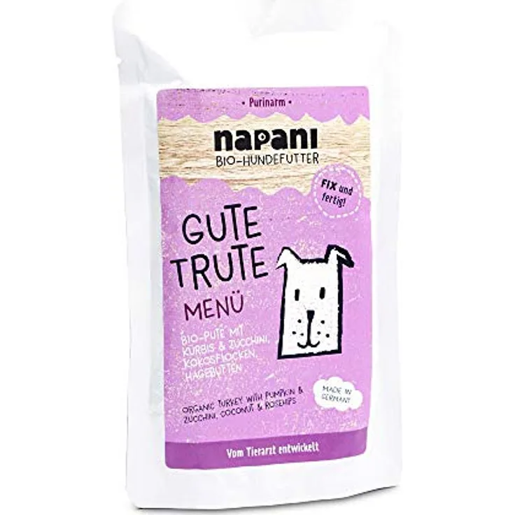 napani Gute Trute, Premium Bio Nassfutter für Hunde mit 35% Putenfleisch, Kürbis & Zucchini, purinarm, 150g