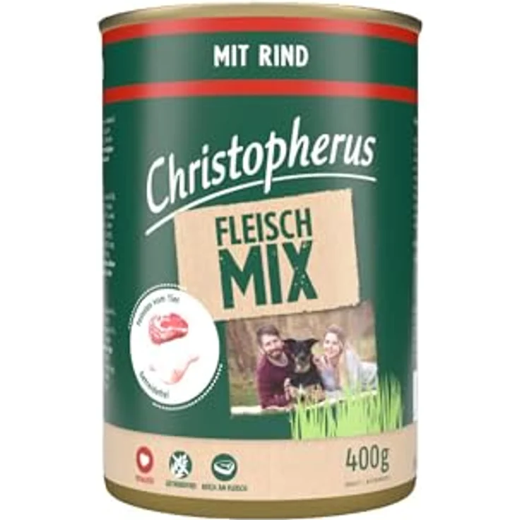 Christopherus Fleischmix mit Rind, Getreidefreies Nassfutter für Hunde, 6 x 400 g – Bild 2