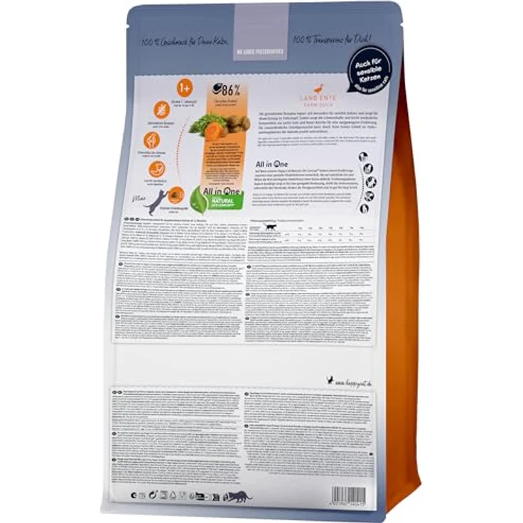 Happy Cat 70566 Culinary Adult Land Ente, getreidefreies Katzen-Trockenfutter für ausgewachsene Katzen, 1,3 kg, mit hochwertiger Land-Ente und Karotte – Bild 2