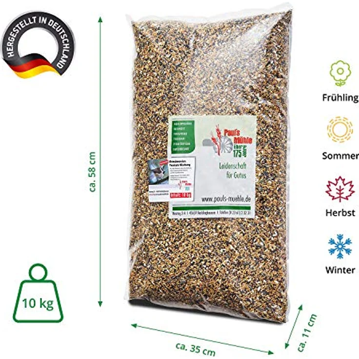 Paul´s Mühle Kleinsämereien-Mischung, 10 kg Premium Vogelfutter für Wildvögel & Tauben, energiereiche Zusammensetzung mit natürlicher Saatenvielfalt – Bild 2