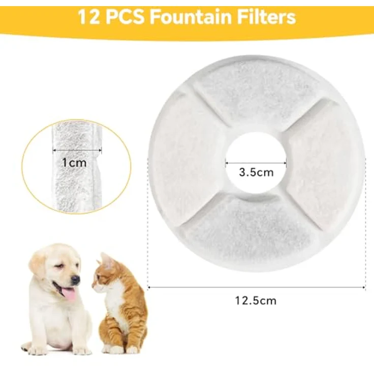 KOMABLEN 12 Stück Rund Katzenbrunnen Filter, Aktivkohle und Harz, Dreifach-Filter für Katzentrinkbrunnen, geeignet für Pixi, 12.5 cm Außendurchmesser – Bild 2