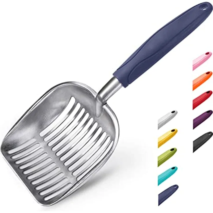 WePet Katzenstreuschaufel, Aluminiumlegierung, Tiefe Schaufel mit langem Griff, blaue Details, langlebig und robust