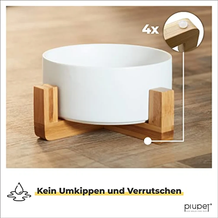 PiuPet® Hundenapf mit Ständer, Doppelnapf für Hunde & Katzen, 2x 850ml Keramik, spülmaschinenfest, rutschfest, mit Bambusgestell – Bild 2