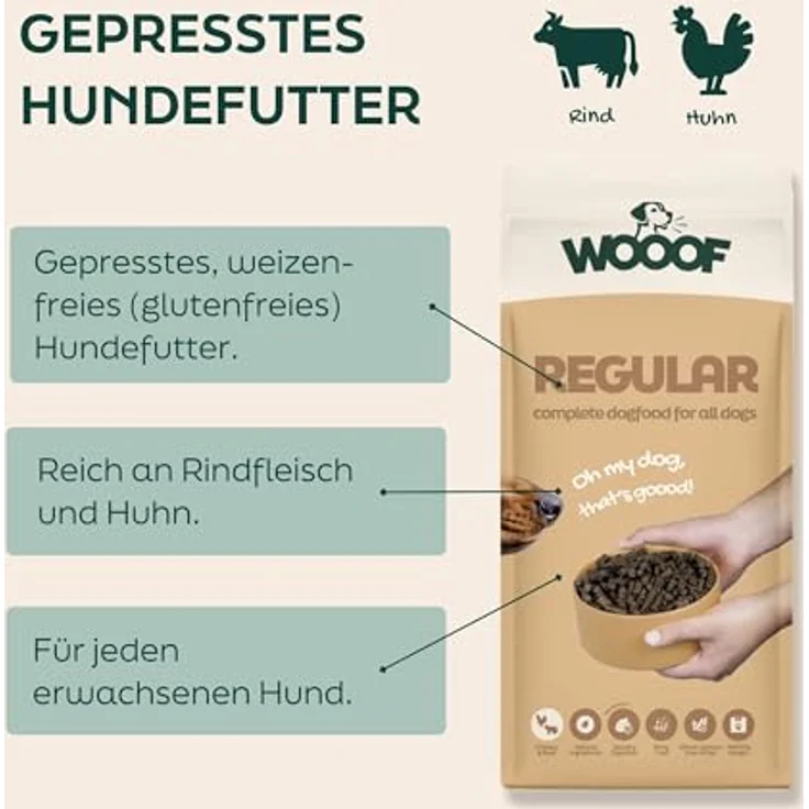 WOOOF Regular 18kg kaltgepresstes Hundefutter mit Rindfleisch, weizenfrei, natürliche Zutaten, leicht verdaulich – Bild 2