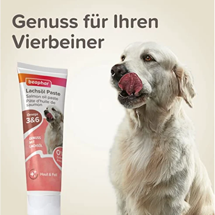Beaphar Lachsöl Paste für Hunde, 250g - Getreidefrei, mit 20% atlantischem Lachsöl, fördert Fellgesundheit und Sehkraft, mit Huhn, Truthahn und Ente – Bild 4