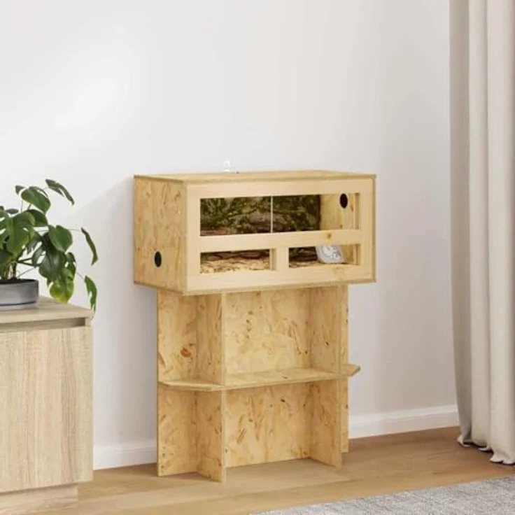 vidaXL Terrarium Braun 60 x 30 x 30 cm, Rustikales OSB-Design mit Thermometer, Langlebig und Pflegeleicht, Ideal für Reptilien und Nagetiere – Bild 1