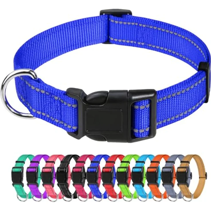 TagME Nylon Hundehalsband, Verstellbares Reflektierendes Halsband mit Sicherheitsschnalle für Mittlere Hunde, Dunkelblau, 2.5 cm Breite – Bild 1