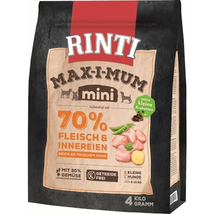 Rinti Max-i-Mum Mini Adult Huhn, Hundefutter mit 65% Frischfleisch, getreidefrei, 4 kg