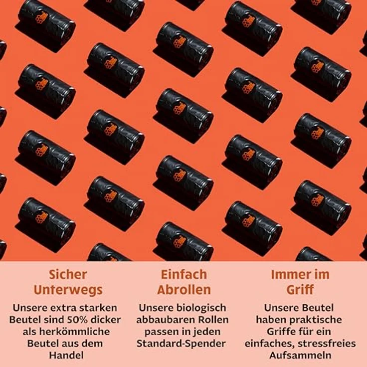 Tuff Pets Extra Stark Hundekotbeutel, biologisch abbaubar, 50% dicker, 16 Rollen mit 160 Beuteln, mit Griffen – Bild 4