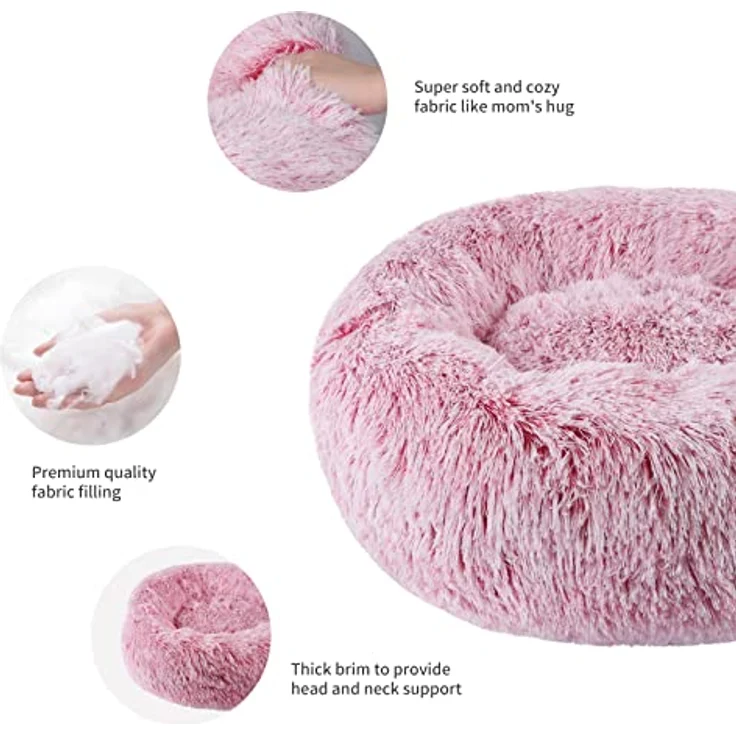 BVAGSS Hundebett Rund XH034, Flauschiges Donut-Kuschelkissen aus ultraweichem Plüsch, waschbar, für kleine bis große Hunde und Katzen – Bild 3