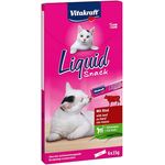 Vitakraft Liquid Snack, Katzen Leckerli mit Rind und Katzengras, cremig, für gesunde Darmflora, 6x15g Sachets